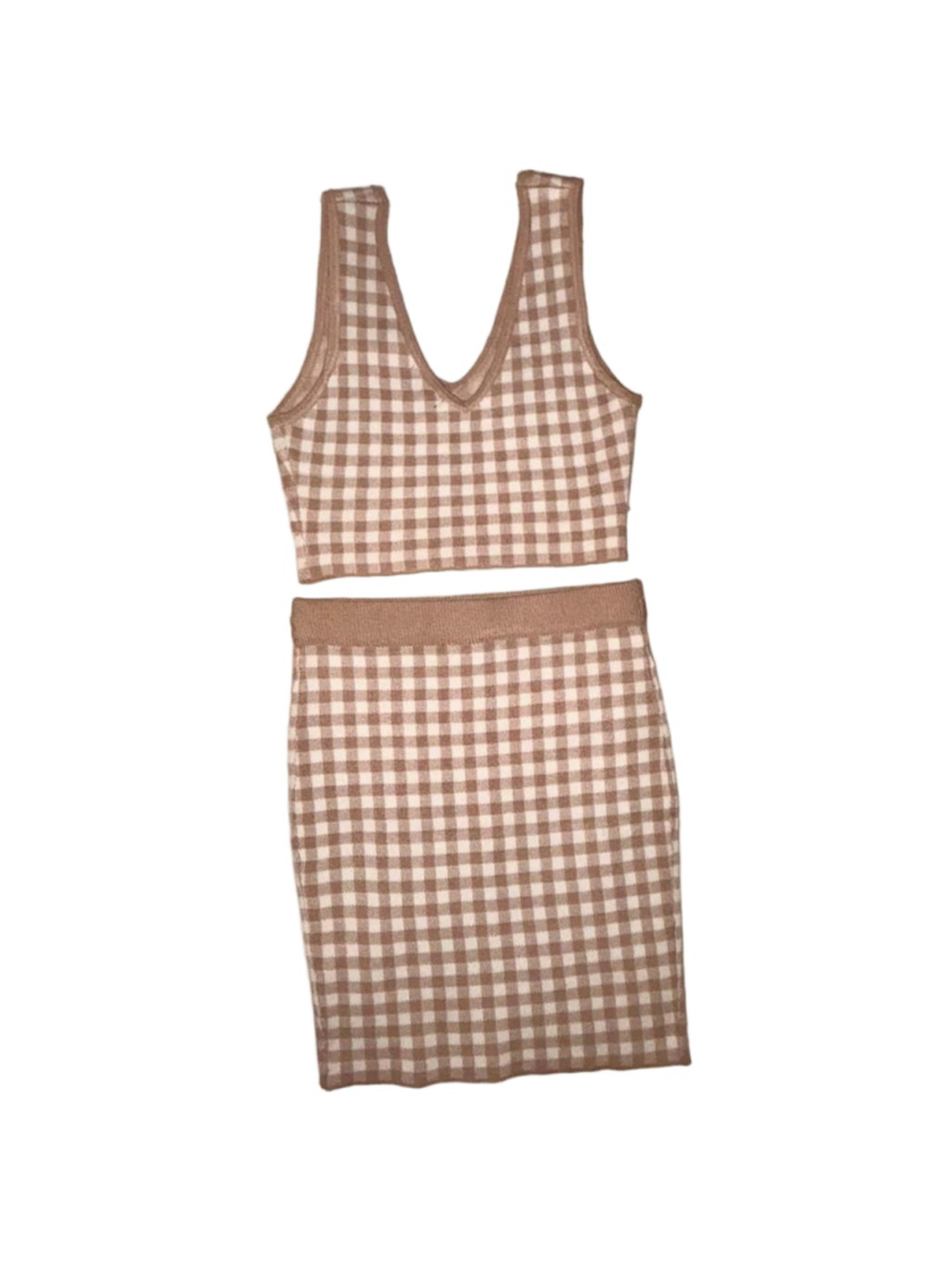 Serve major retro/Y2K “Clueless” vibes with this matching gingham knit two-piece